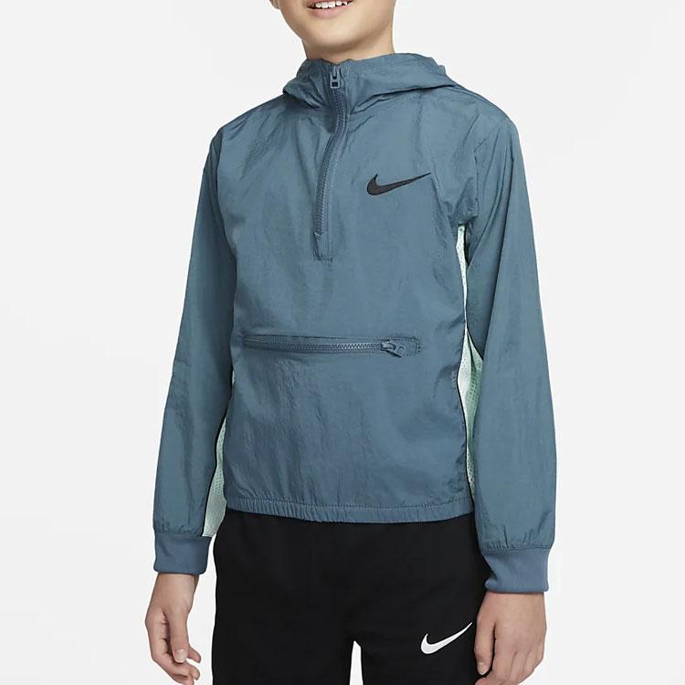 Nike Color Block Logo Print Half Zip Pullover Hoodie Jacket Kids Jackets Blue DM8178-058