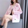 Women's Mink Fleece Coat Thickened Contrasting Faux Mink Fleece Knitted Cardigan Coat Plush Knitted Jacket