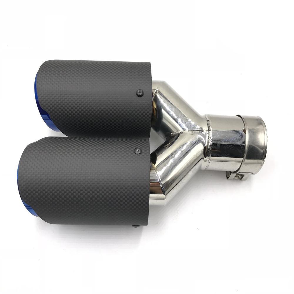 1Piece AK Dual Exhaust Tip Glossy Carbon Fiber Black Pipe Double Exhaust Tail End Pipe Exhaust Muffler Tip for Universal