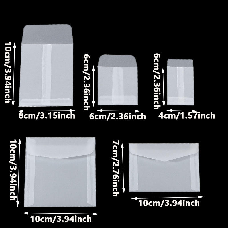 50pcs Mini Translucent Flat Paper Bags Translucent Envelopes Bags for Storing Photos Stamps Ring Earring Jewellery Coin Storage