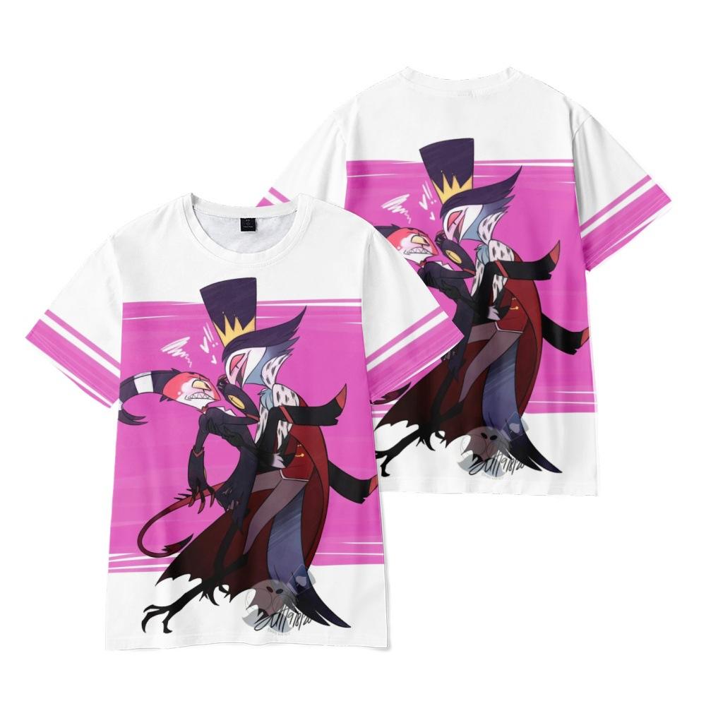 Helluva Boss Anime damskie męskie t-shirty koszula z grafiką nadruk kreskówkowy O-Neck ponadgabarytowe krótkie rękawy moda odzież męska Streetwear