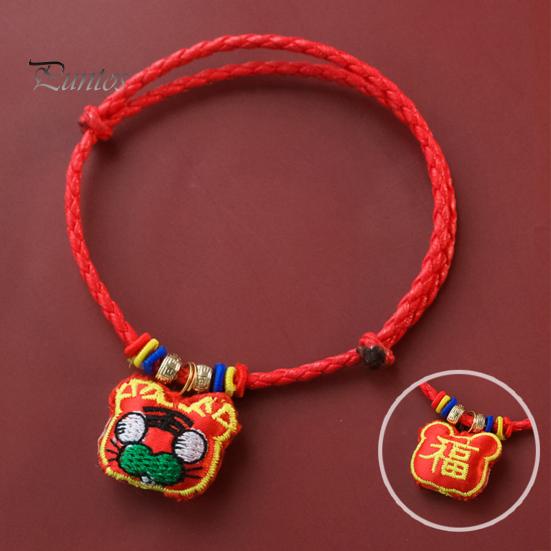 Cat Collar Pet Vibrant Color Adjustable Friendly to Skin Wear Resistant Ultra-Light Dress Dog Up Polyester Chinese New Year Lucky Red Pendant