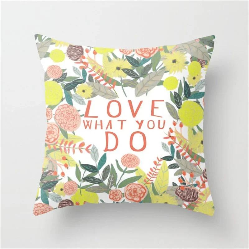 

Home Decor Floral Letter Print Cushion Cover Polyester Pillow Cover For Sofa Bedroom Living Room Decor funda de almohada 12x12Inch