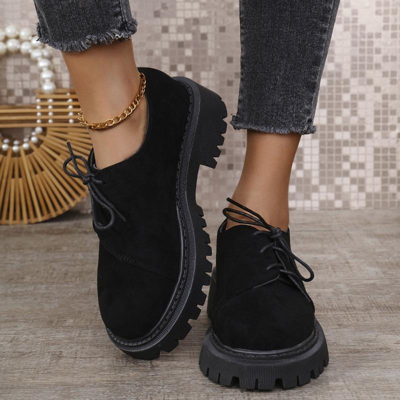 Large size platform women's spring and autumn new thick heel lace-up fashionable versatile and comfortable small leather shoes
