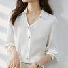 Mode Drehen Unten Kragen Chiffon Bluse Frauen Büro Button Up Damen Shirts Langarm Frau Tops Elegante Kleidung 29978
