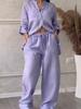 Set casual in cotone e lino tinta unita: camicia e pantaloni a gamba larga con coulisse