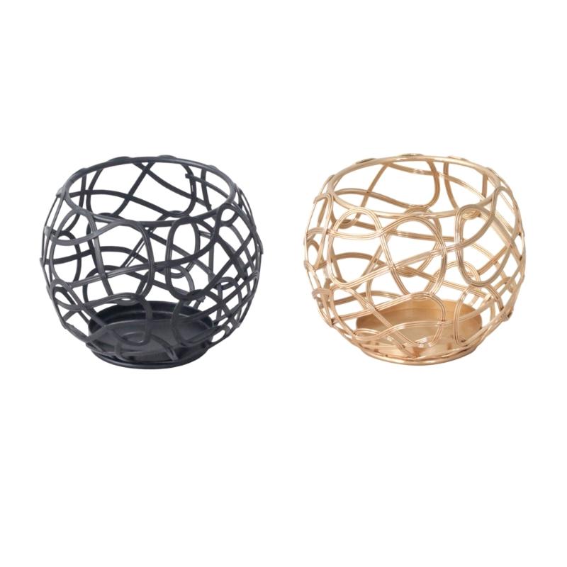 Geometric Metal Candle Holders for Tabletop Decors, Iron Wire Lantern Candle Stand with Round Base for Living Room, Bedsides, or Entryway