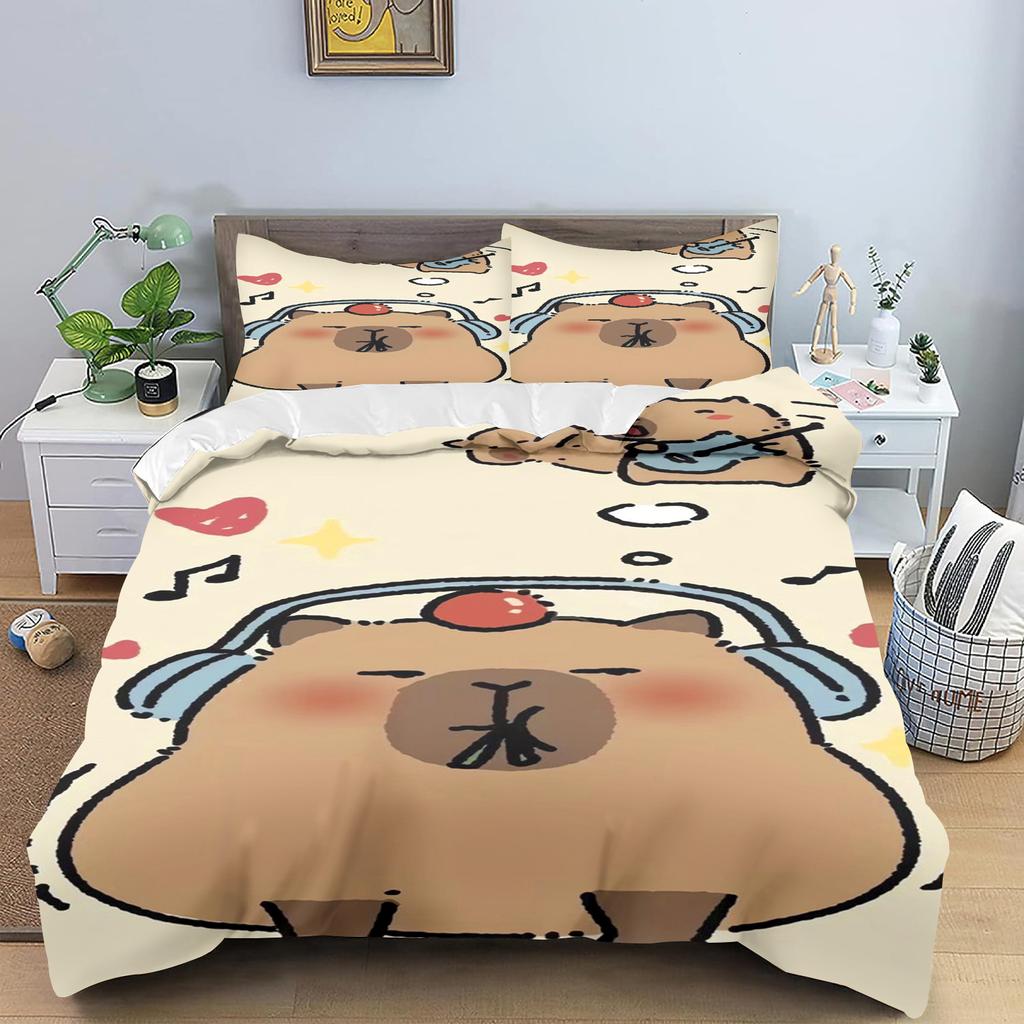 Cartoon Capybara Quilt Cover Skin-Friendly And Breathable Duvet Teenager Fluffy Warm Cuddly Comforter Warmth Bedding