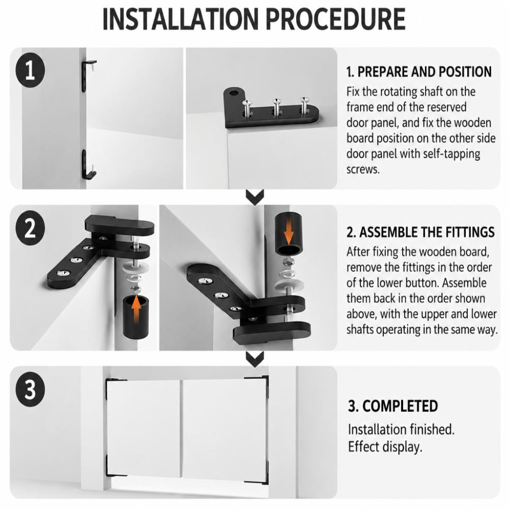 2pcs 270 Degree Rotation Door Hinge Kit Black Left Right Door Hinge Wooden Doors