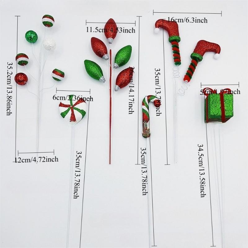 

6pcs/set Red Green White Foam Christmas Tree Decorations Holiday Sprays for Tree Ornaments Home Decoration Supplies
