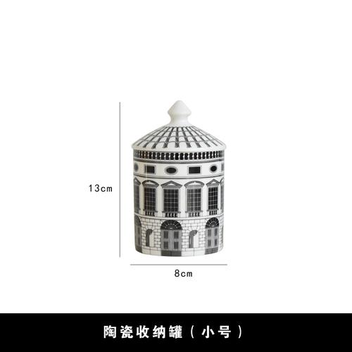 

Black and White Building Storage Jars Candy Box Delicate Desktop Jewelry Cosmetic Storage Jar Cotton Swab Bottle Home Decoration