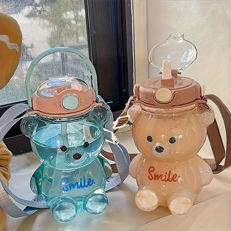 Cute Bear 1000ml Water Bottle, PC Material with Straw Lid, for Milk & Tea.