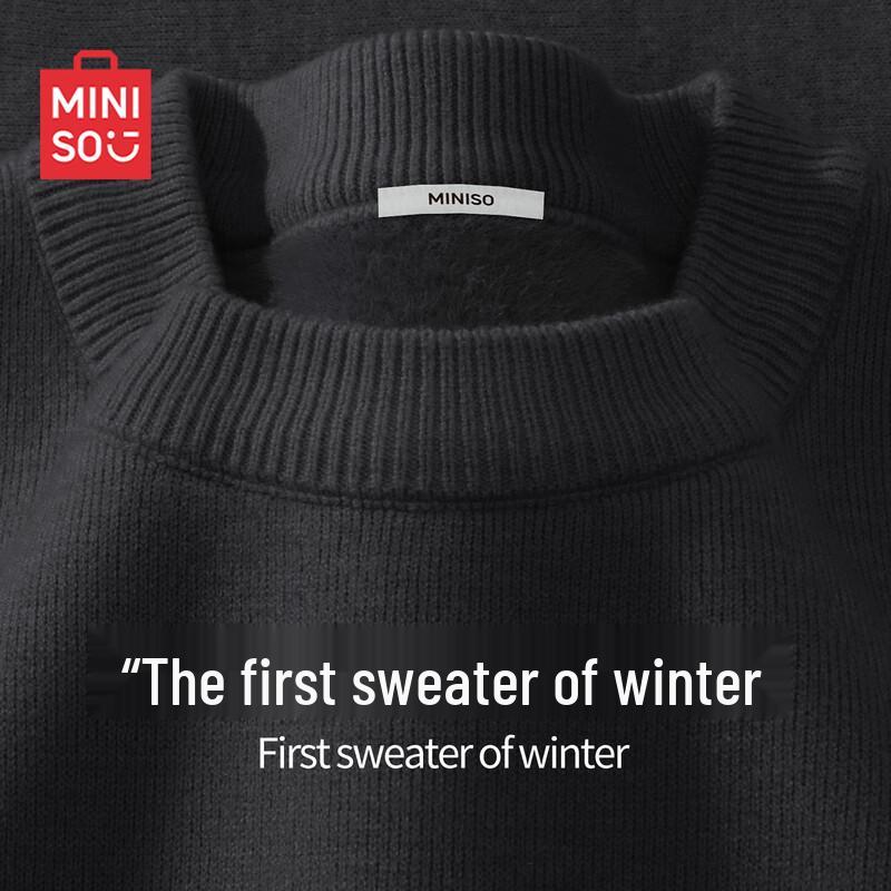MINISO Men's Fleece-Lined Round Neck Sweater