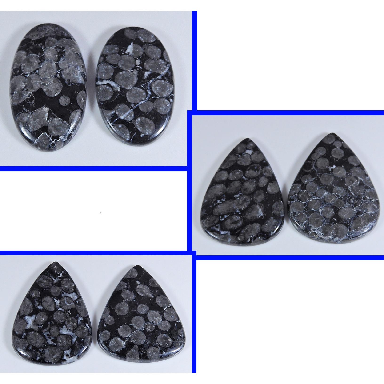 

305Cts.Natural Black Fossil Mix Shape 6 Pcs Loose Cabochon Gemstone Lot RQ-987