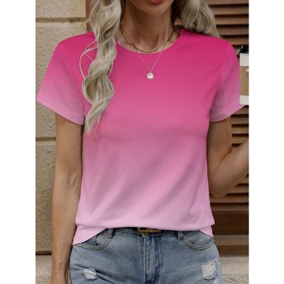 Gradient T-shirt Women's Summer Outdoor Fashion Round Neck Short Sleeve Tops Gradient Trendy Style OverSize Loose Women Clothing