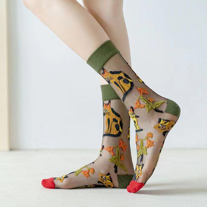 Spring/Summer Women's Floral Mori Girl Thin Mid-Calf Socks - European & American Style