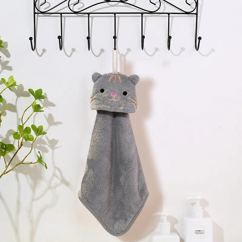 1PC Cartoon Hanging Hand Towel Soft Coral Kitchen Towel Cute Kids Child baby Quick Dry Bathing Towel