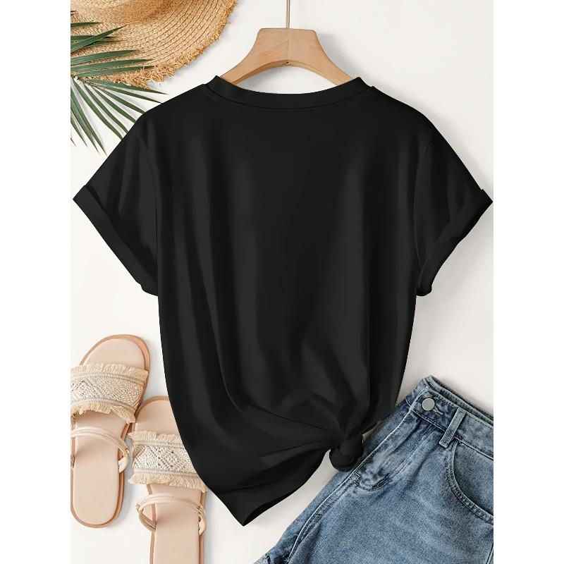 Women's Musical Staff & Treble Clef T-Shirt with Bird Notation - Music Print Short Sleeve Blouse, Round Neck Casual Top for Musicians,