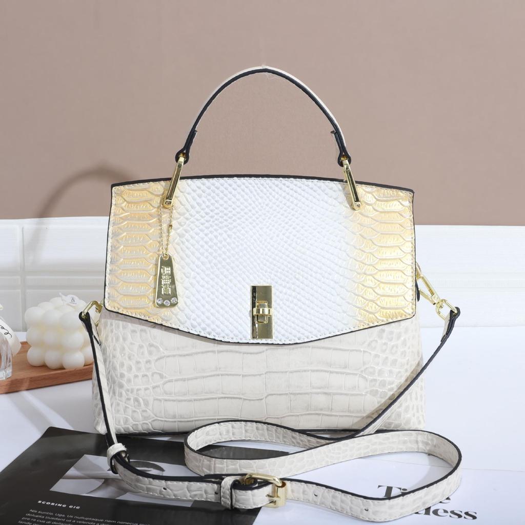 2024 Crocodile Pattern Patent Leather Women's Accordion Shoulder Bag - Fashionable, High-End Design