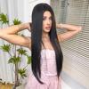 ALAN EATON Long Straight Wigs Black Synthetic Wigs for Women Cosplay Party Daily Wear Heat Resistant Natural Looking Fiber Wig