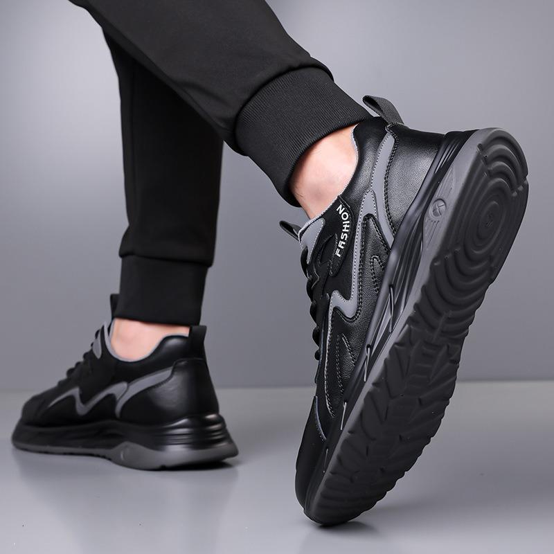 Sneakers Men's Autumn and Winter New Breathable Soft-soled Running Shoes Trendy Leather Men's Shoes Casual Platform Dad Shoes