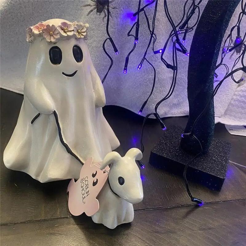ABWR-Ghost Dog Walking Statue Halloween Ghost Dog Walking Statue Cute Garland Small Ghost Dog Walking Decoration Ornaments