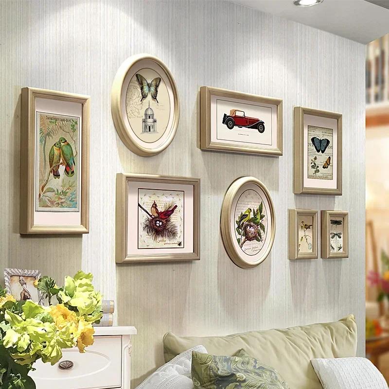 

8pcs /set Nordic Wall Hanging Deer Head Art Oil Painting Photo Wooden Wall Decor Pendant Living Sofa Background Home Decoration