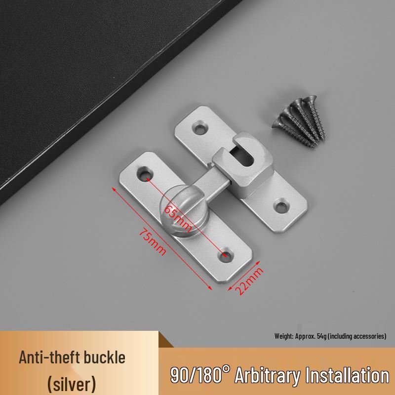 No-Drill Aluminum Alloy Anti-Theft Door Lock: 90-Degree Push-Pull Bathroom Bolt with Solid Buckle