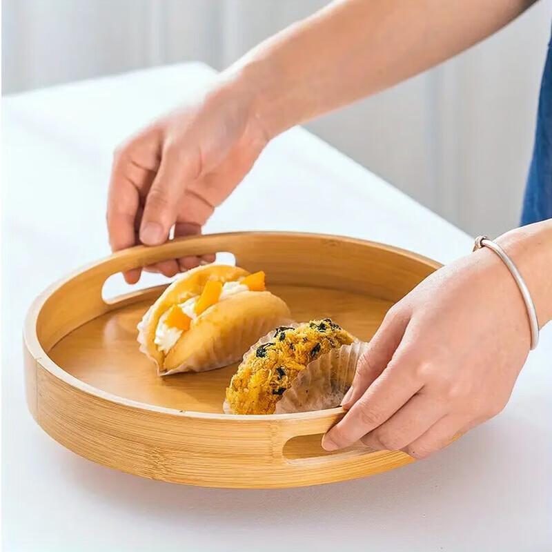 Plateau de service rond en bois de bambou