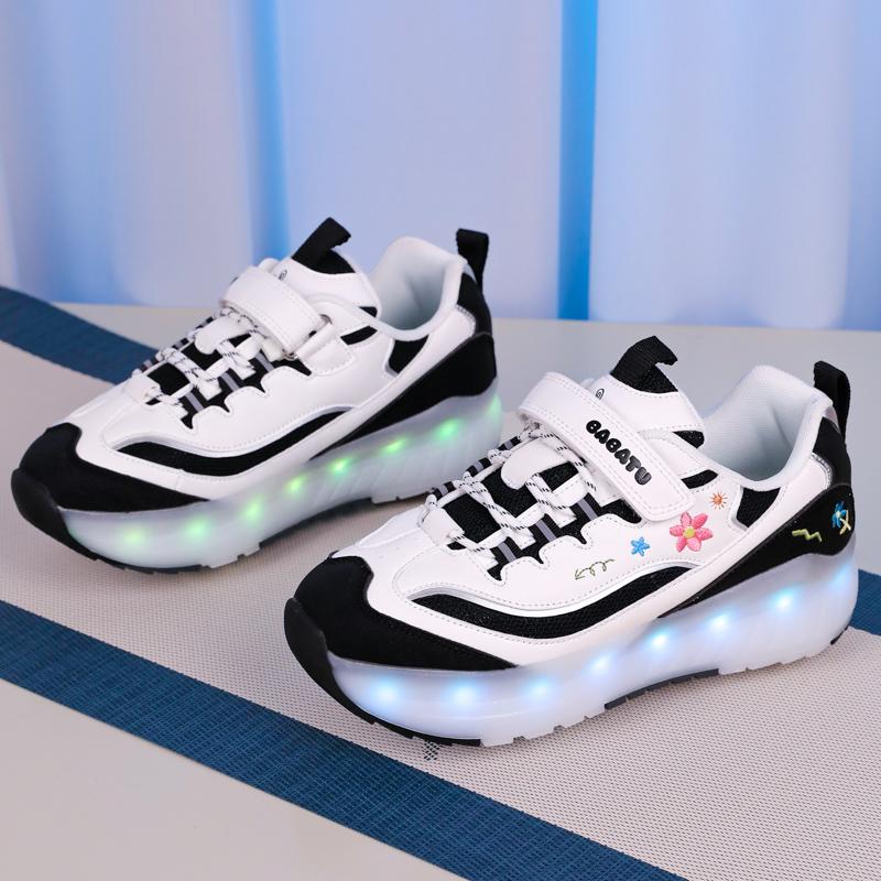 Παιδικά Αποσπώμενα Παπούτσια Σπορ με Τέσσερις Τροχούς Επαναφορτιζόμενα Φωτεινά Παπούτσια Σπορ LED Παπούτσι Πατίνια Ρόλερ με Τέσσερις Τροχούς