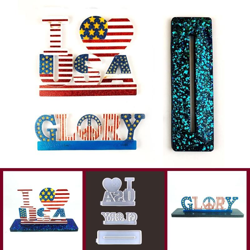 Love Flag Decoration Epoxy Mold Diy American Independence Day Desktop Ornaments Silicone Mold Resin Crafts for Gifts