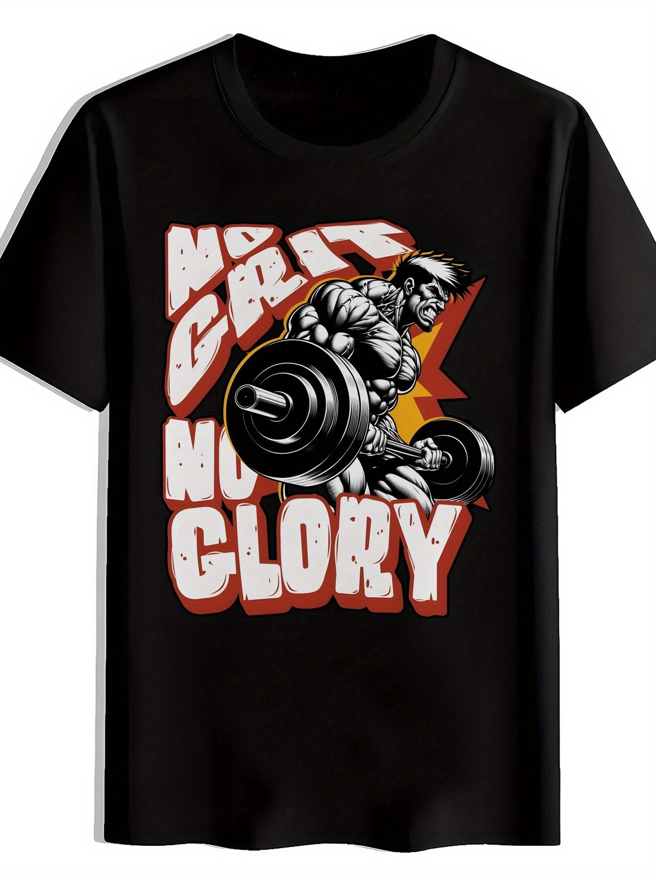

Inspirational Not for Glory Weightlifting Graphic T-shirt - Black Short Sleeve Crew Neck XXL