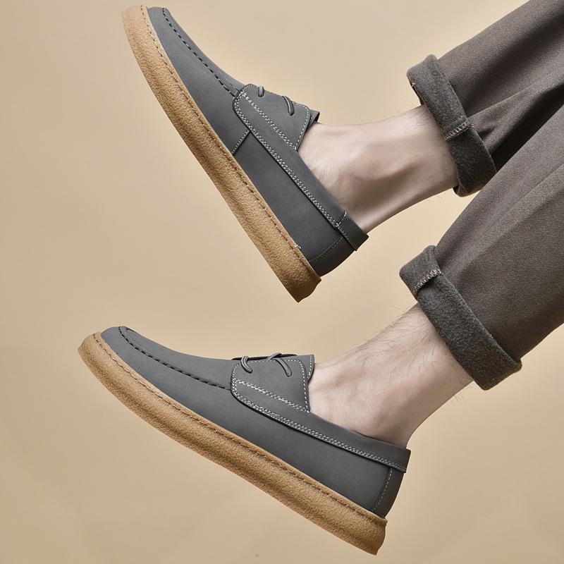 Frosted cowhide leather casual board shoes one pedal large size sports shoes men's shoes casual leather shoes men's