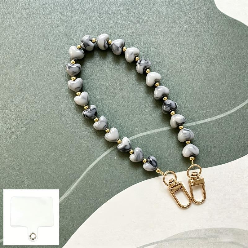 Fashion Acrylic Mobile Phone Chain Love Heart Pendant Beaded Telephone Lanyard Cellphone Hanging Rope For Women Jewelry
