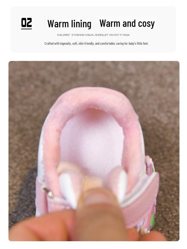 Pantofi de skate joasă cu desene animate pentru copii: Pantofi Casual de Mers Căptușiți cu Fleece, Umpluți cu Bumbac, pentru Copii Mici și Copii Mici