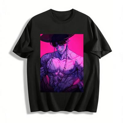 Anime Style Muscular Samurai Print T-shirt Trendy Streetwear Loose Casual Top for Men and Women Pure Cotton T-shirt