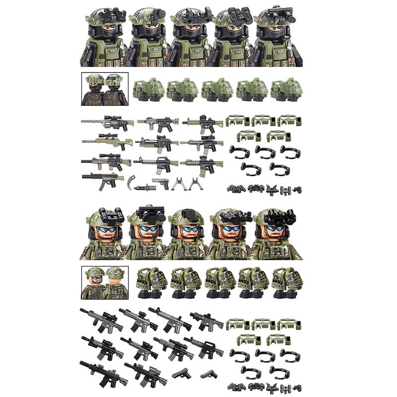America Army Combat Uniform Special Forces Figures Building Blocks City US Special Air Service Soldier Military Weapons Toys