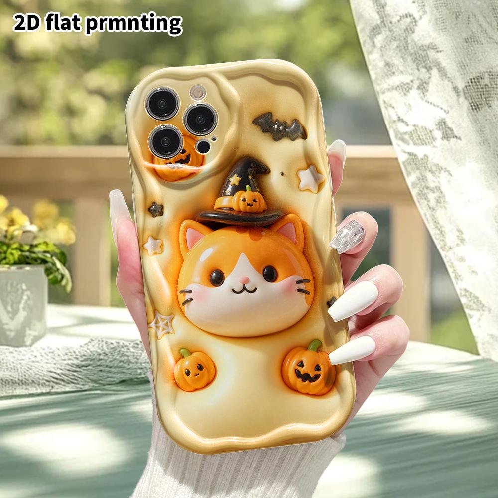 Phone Case: 2D Flat Design, Suitable for iPhone 18 17 16 15 14 13 Pro Protective Case, Pumpkin Cat, Perfect Christmas and Halloween Holiday Gift