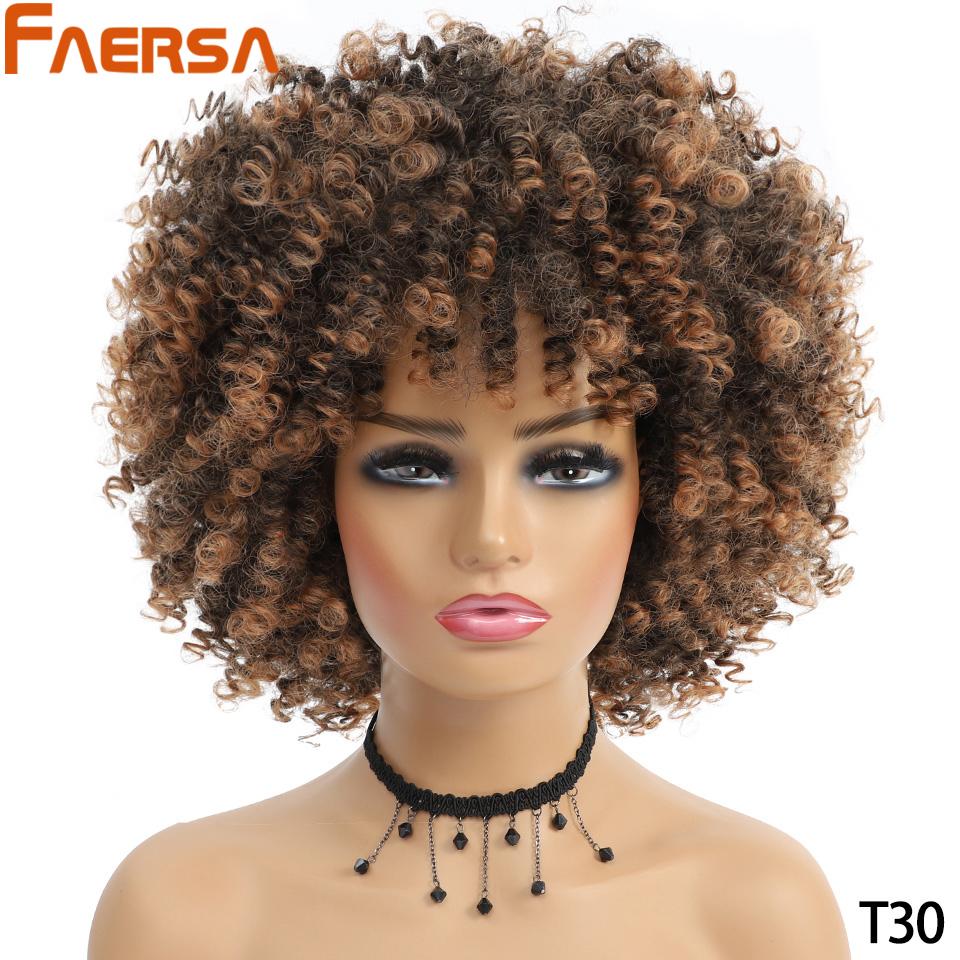 Short Hair Afro Kinky Curly Wig With Bangs African Synthetic Wigs For Black Women Ombre Natural High Temperature Black Brown