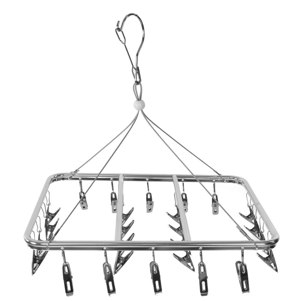 Multifunction Aluminum Alloy Laundry Drying Rack with 26 Clips for Socks Underwear Scarf Gloves