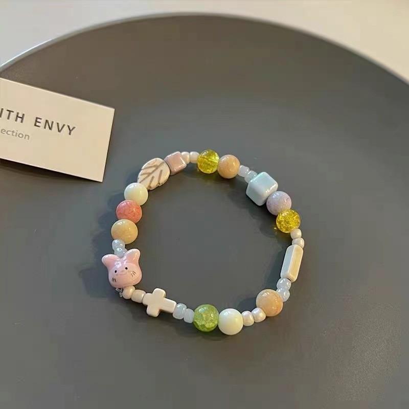 

Rabbit Pink Adorable Ceramic Bead Bracelet Handcrafted Sweet Jewelry Summer Pink Rabbit Ceramic