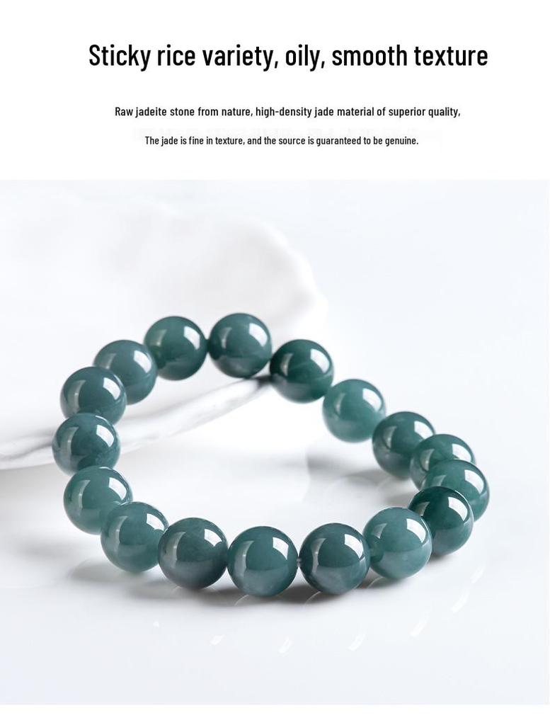 Blue Ice Jade Bracelet with A-Grade Natural Round Beads for Men and Women