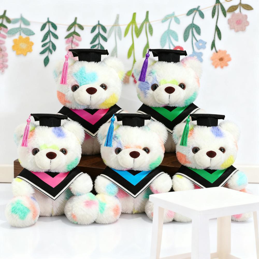Color Teddy Bear Plush Stuffed Animal With Graduation Cap Kawaii Soft Toys Boys Girls Kids Graduation Gifts Room Home Decoration