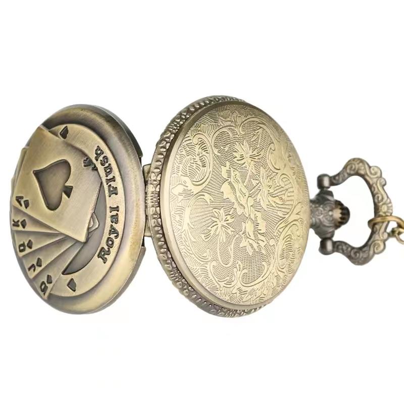 Vintage Bronze Poker Cartoon Quartz Pocket Watch for Men Women