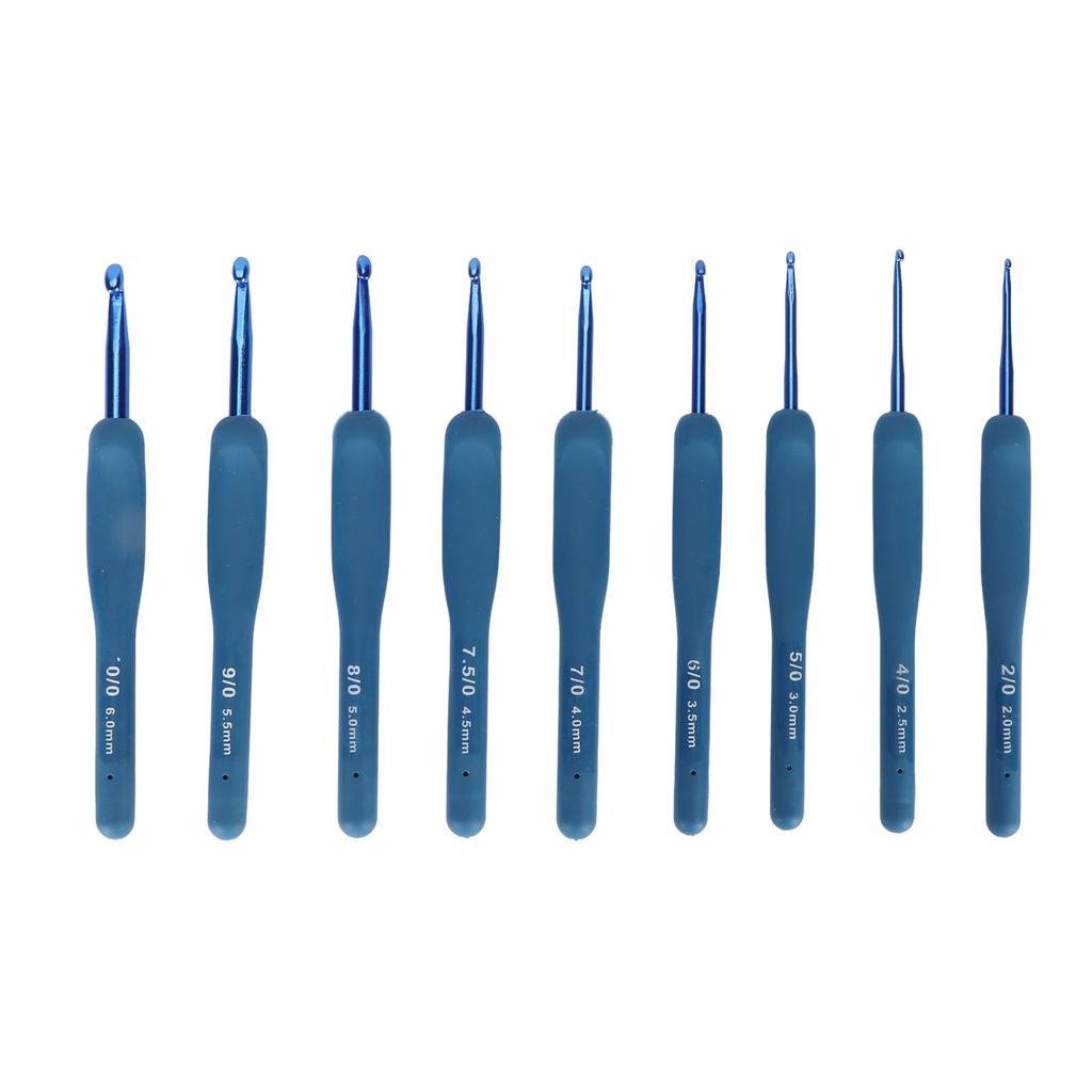 9PCS Set Crochet Hooks Set Blue Ergonomic Soft Grip Crochet Hook Knitting Needle