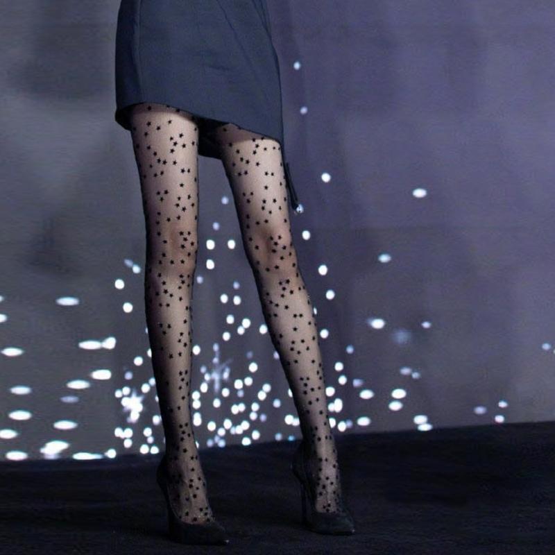Women Sexy Tight Star Print Seamless-Pantyhose Stockings No-snagging Hose Sexy Lingerie-Patterned Tight Black White