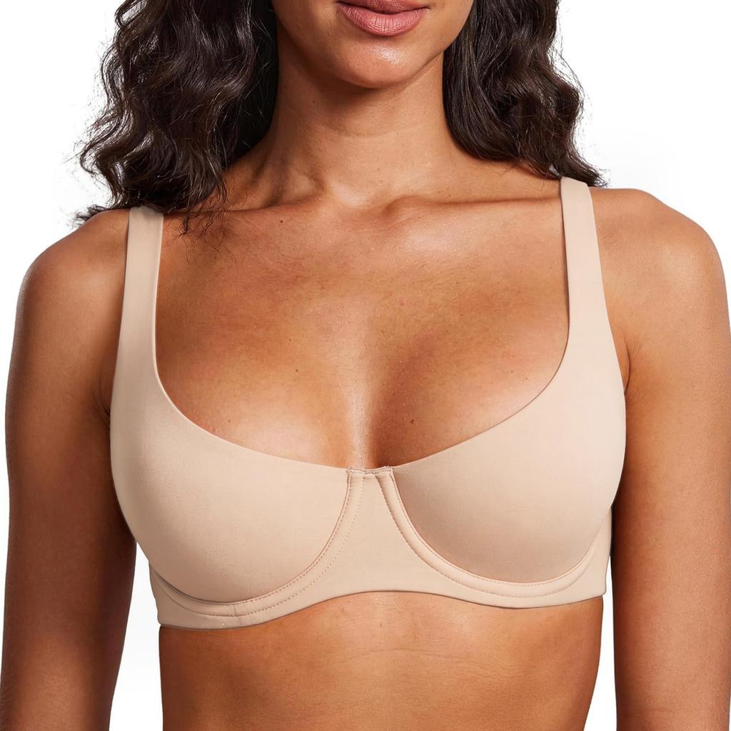 Zeriluna Underwire Support Bra Without Padding Simple, Barely-there Comfortable Push-up Skin-friendly Elastic Wide-strap Bra