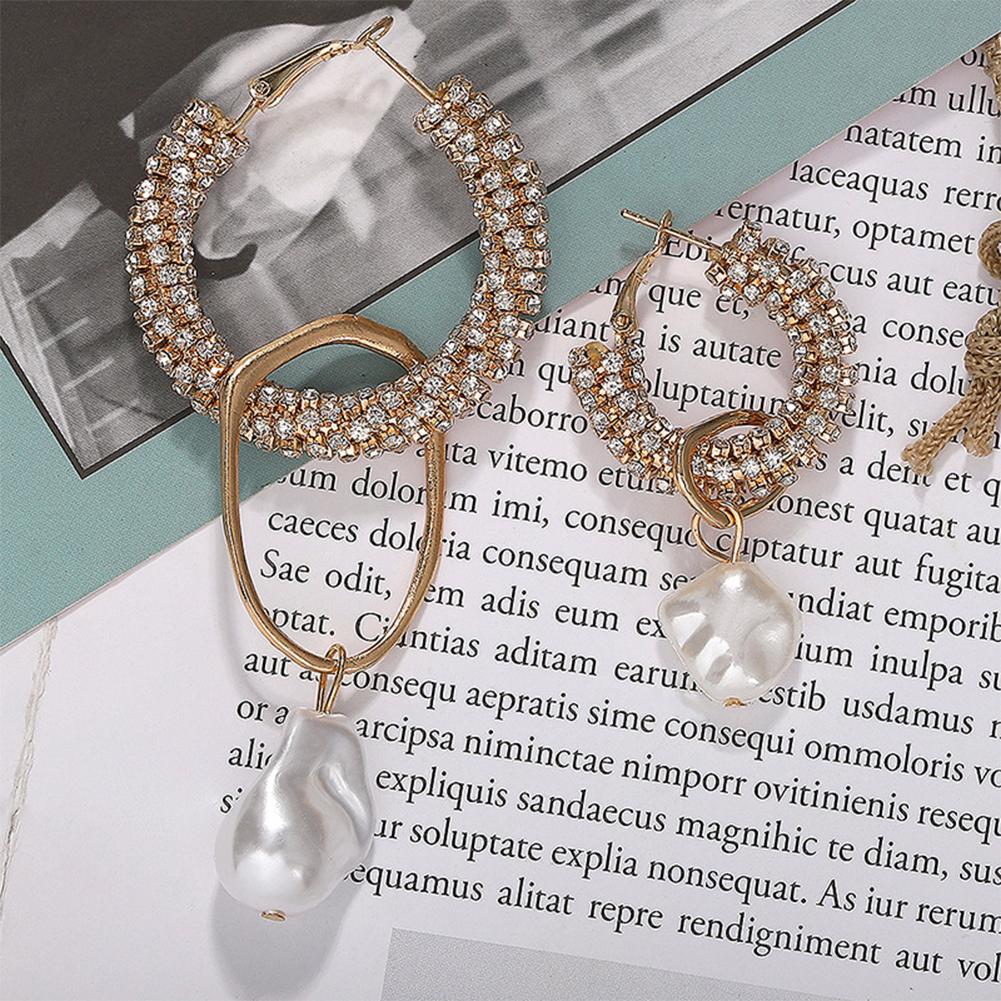 Super Flash Full Asymmetric Circle Earrings Pearl Drop Earrings for Nightclub