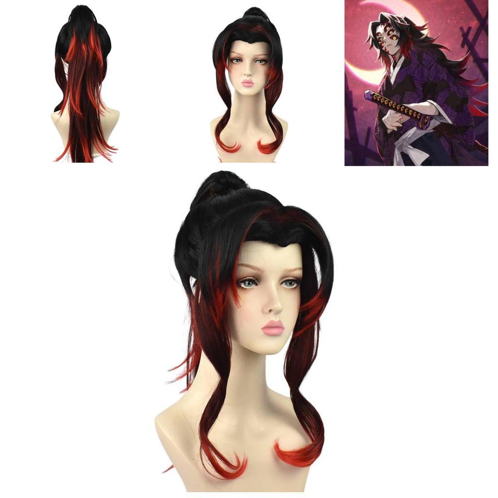 Black Red Gradient Wig For Anime Cosplay Medium Length With High-temperature Fiber