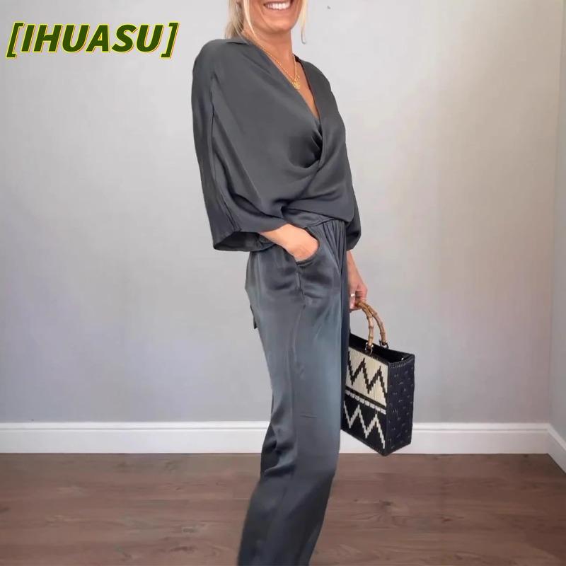 IHUASU Women's Fashion Casual Long Sleeve V Neck Pants Suits
